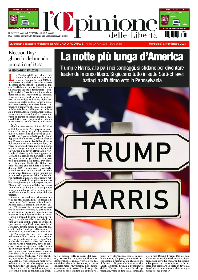 Prima-pagina-opinione della liberta-edizione-di-oggi-2024-11-06